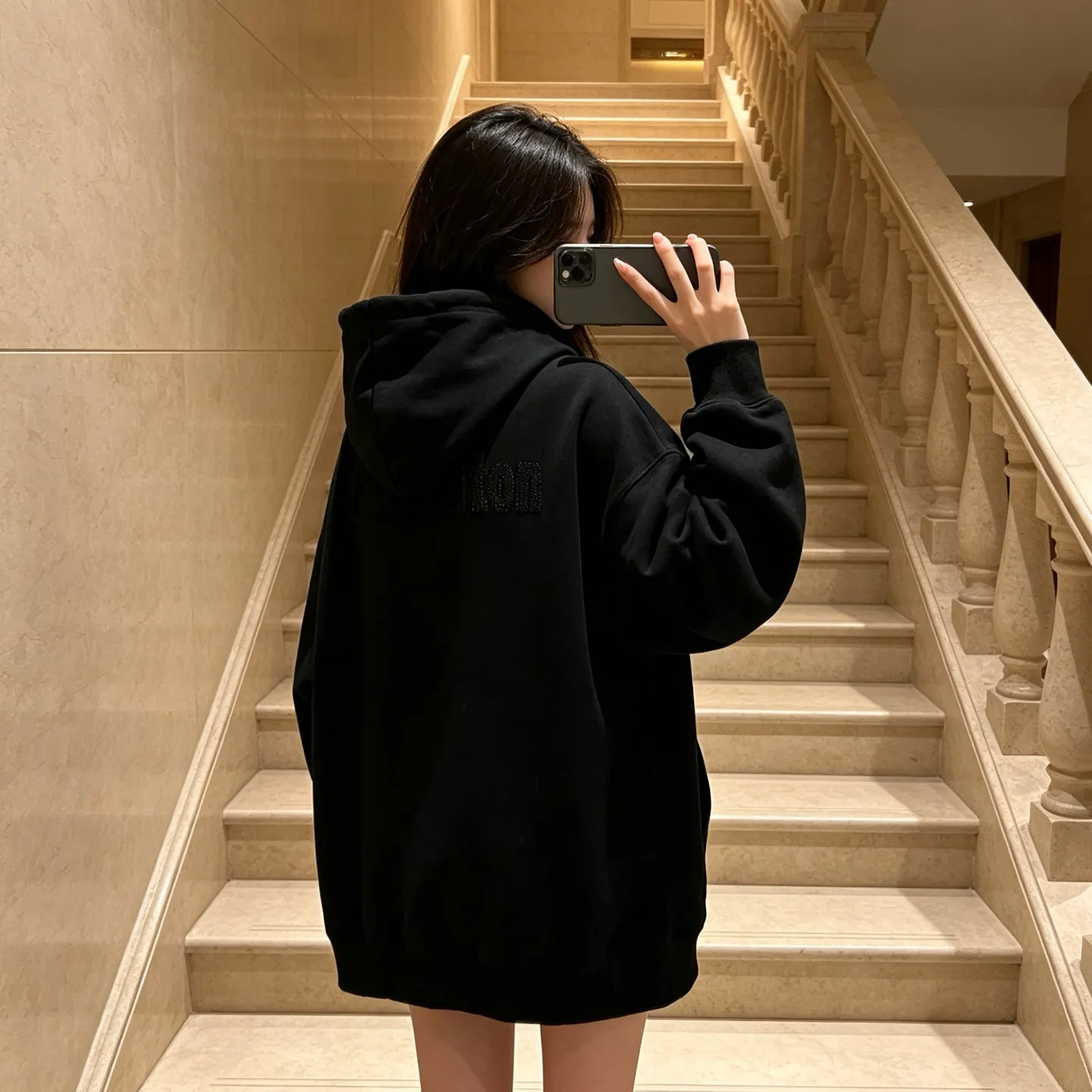 Louis Vuitton/Louis Vuitton tatami embroidered letter logo hole hooded sweatshirt
